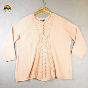 Roman's Lace Yoke Pullover Sweater Pink Long Sleeves Knit Women's Size 2X 26/28